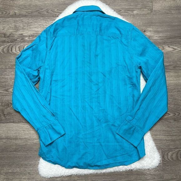 Guess Blue Snap Front Long Sleeve Shirt Mens Size Small or Youth Large Cotton - Picture 6 of 9